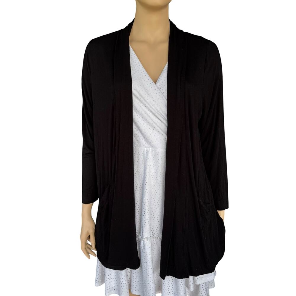 Super Soft by Torrid Size 3 3X Black Draped Open Front Cardigan Pockets NWOT